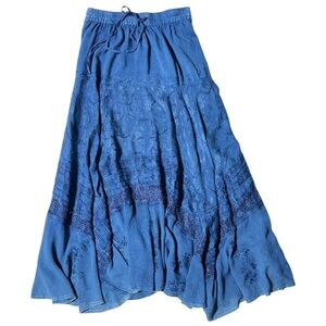 VINTAGE Y2K Fairy Skirt with Embroidery Blue Western Groovy Boho Cottagecore